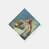 ヴィンテージかわいらしフェアリー妖精ハープキャンドル海 スタンダードカクテルナプキン (角)