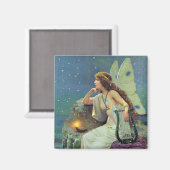 ヴィンテージかわいらしフェアリー妖精ハープキャンドル海 マグネット (正面/裏面)