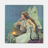 ヴィンテージかわいらしフェアリー妖精ハープキャンドル海 マグネット (正面)