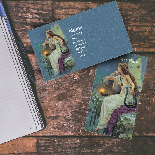 ヴィンテージかわいらしフェアリー妖精ハープキャンドル海 名刺