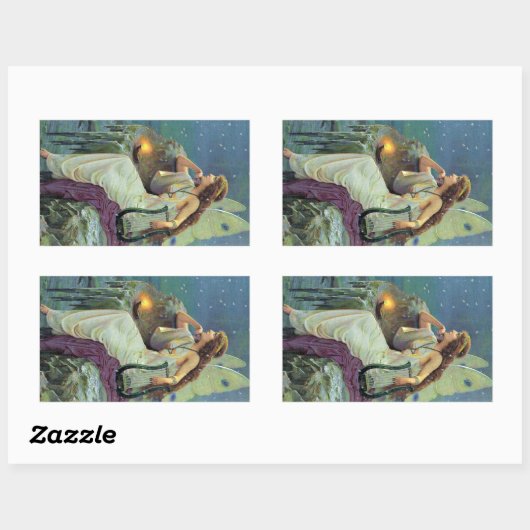 ヴィンテージかわいらしフェアリー妖精ハープキャンドル海 長方形シール (シート)