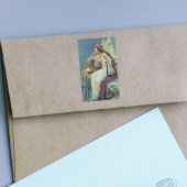 ヴィンテージかわいらしフェアリー妖精ハープキャンドル海 長方形シール