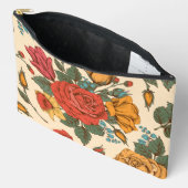 ヴィンテージかわいらしフローライラストピンクローズ アクセサリーポーチ (見開き)