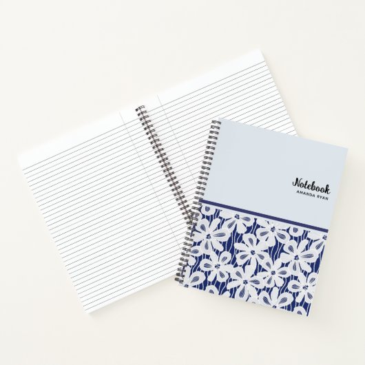 ヴィンテージかわいらしフローラネイビーブルーホワイトパターン ノートブック (内部)