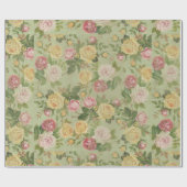 ヴィンテージかわいらしフローラピンクと緑 ラッピングペーパー (フラット)
