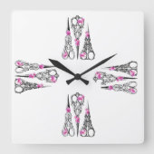 ヴィンテージかわいらしフローラ鋏の丸い時計 スクエア壁時計 (正面)