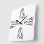 ヴィンテージかわいらしフローラ鋏の丸い時計 スクエア壁時計 (傾斜)