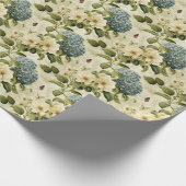 ヴィンテージかわいらしブルーアジサイとバタフライフローラ ラッピングペーパー (角)