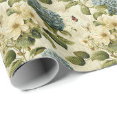 ヴィンテージかわいらしブルーアジサイとバタフライフローラ ラッピングペーパー (ロールコーナー)