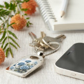 ヴィンテージかわいらしブルーバラ水絵画色 キーホルダー (側面)