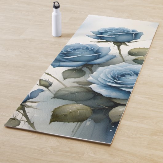 ヴィンテージかわいらしブルーバラ水絵画色 ヨガマット (インサイチュ)