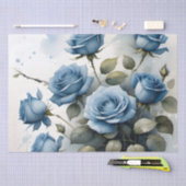 ヴィンテージかわいらしブルーバラ水絵画色 薄葉紙 (クラフト)