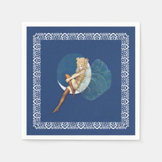 ヴィンテージかわいらしブルーフェアリーストッキングブルームーン スタンダードカクテルナプキン (正面)