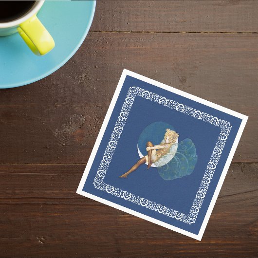 ヴィンテージかわいらしブルーフェアリーストッキングブルームーン スタンダードカクテルナプキン