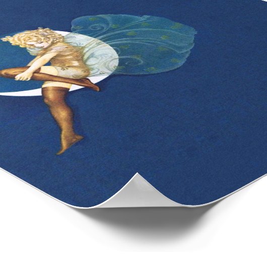 ヴィンテージかわいらしブルーフェアリーストッキングブルームーン ポスター (角)