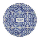 ヴィンテージかわいらしブルーメディテレーヌータイル – 独自の文字 カッティングボード (正面)