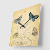 ヴィンテージかわいらしブルー蝶の時計 スクエア壁時計 (傾斜)