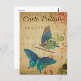 ヴィンテージかわいらしブルー蝶 ポストカード