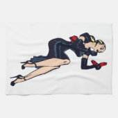 ヴィンテージかわいらしブロンドレトログラモールガールピンナップ キッチンタオル (横)