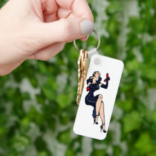 ヴィンテージかわいらしブロンドレトログラモールガールピンナップ キーホルダー