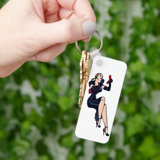 ヴィンテージかわいらしブロンドレトログラモールガールピンナップ キーホルダー (手)