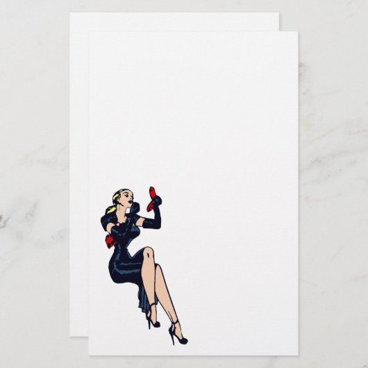 ヴィンテージかわいらしブロンドレトログラモールガールピンナップ 便箋 (正面/裏面)