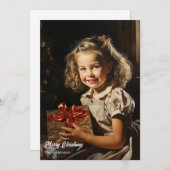 ヴィンテージかわいらしプレゼントの女の子 シーズンカード (正面/裏面)