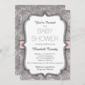 ヴィンテージかわいらしペイズリーピンクベビーシャワー招待状 招待状 (正面/裏面)