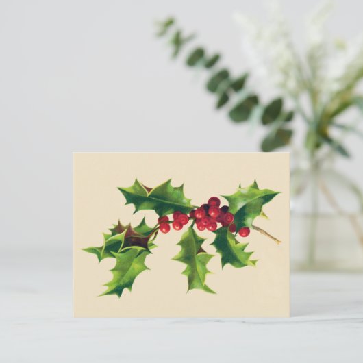 ヴィンテージかわいらしホリー枝 シーズンポストカード (スタンド正面)