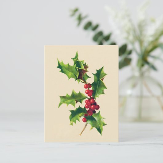 ヴィンテージかわいらしホリー枝 ポストカード (スタンド正面)