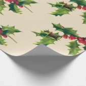 ヴィンテージかわいらしホリー枝 ラッピングペーパー (角)