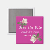 ヴィンテージかわいらしマグノリア花ピンク日付保存 マグネット (正面/裏面)