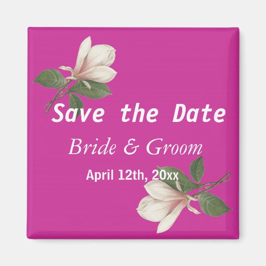 ヴィンテージかわいらしマグノリア花ピンク日付保存 マグネット (正面)