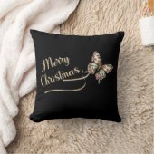 ヴィンテージかわいらしメリークリスマスゴールデンバタフライ クッション (ブランケット)