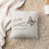 ヴィンテージかわいらしメリークリスマスゴールデンバタフライ クッション (ブランケット)