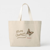 ヴィンテージかわいらしメリークリスマスゴールデンバタフライ ラージトートバッグ (裏面)