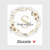 ヴィンテージかわいらしモノグラムフローラリースパーソナライズされた シール (シート)