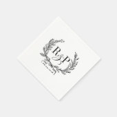 ヴィンテージかわいらしリースナプキンズウィズモノグラム&日付 スタンダードカクテルナプキン (角)