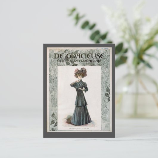 ヴィンテージかわいらしレディファッションイラストレーションデザイン ポストカード (スタンド正面)