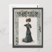 ヴィンテージかわいらしレディファッションイラストレーションデザイン ポストカード (正面/裏面)