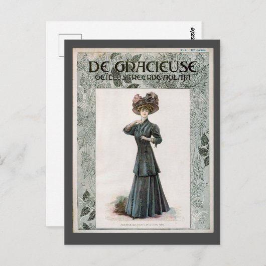 ヴィンテージかわいらしレディファッションイラストレーションデザイン ポストカード (正面/裏面)