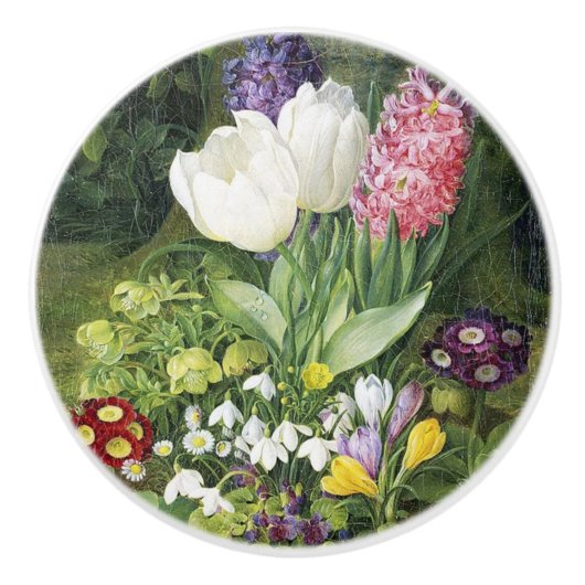 ヴィンテージかわいらし春植物花 セラミックノブ (正面)