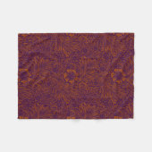 ヴィンテージかわいらし濃橙紫色の花柄 フリースブランケット (正面(横))