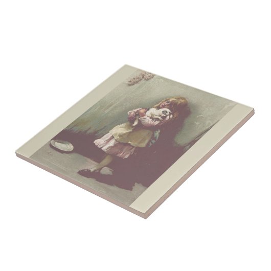 ヴィンテージかわいらし童話ガール子猫 タイル (側面)