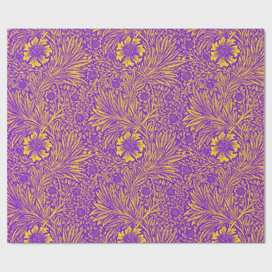 ヴィンテージかわいらし紫色の黄色い花柄 ラッピングペーパー (フラット)