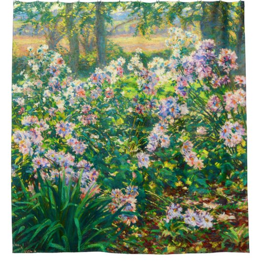 ヴィンテージかわいらし花ウィンドフラワーイラストレーション シャワーカーテン (正面)