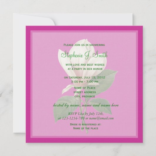 ヴィンテージかわいらし花ピンクブライダルシャワー 招待状 (正面)