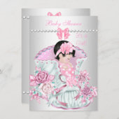 ヴィンテージかわいらし赤ちゃんシャワーかわいい女の子ピンク 招待状 (正面/裏面)
