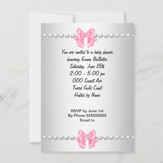 ヴィンテージかわいらし赤ちゃんシャワーかわいい女の子ピンク 招待状 (裏面)