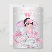 ヴィンテージかわいらし赤ちゃんシャワーかわいい女の子ピンク 招待状 (正面)